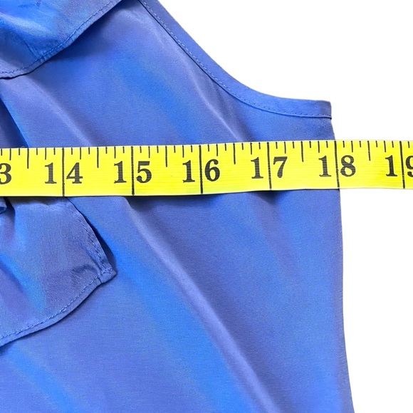 Bebe Cornflower Blue Silk Ruffle Off Shoulder Top (S) - Picture 7 of 11